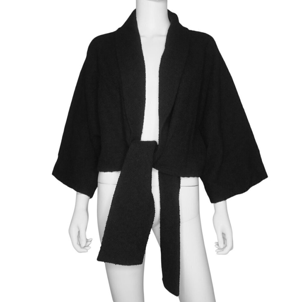 Valentino Roma Black Virgin Wool Blend Textured Blazer Front Tie Womens 50 14 US